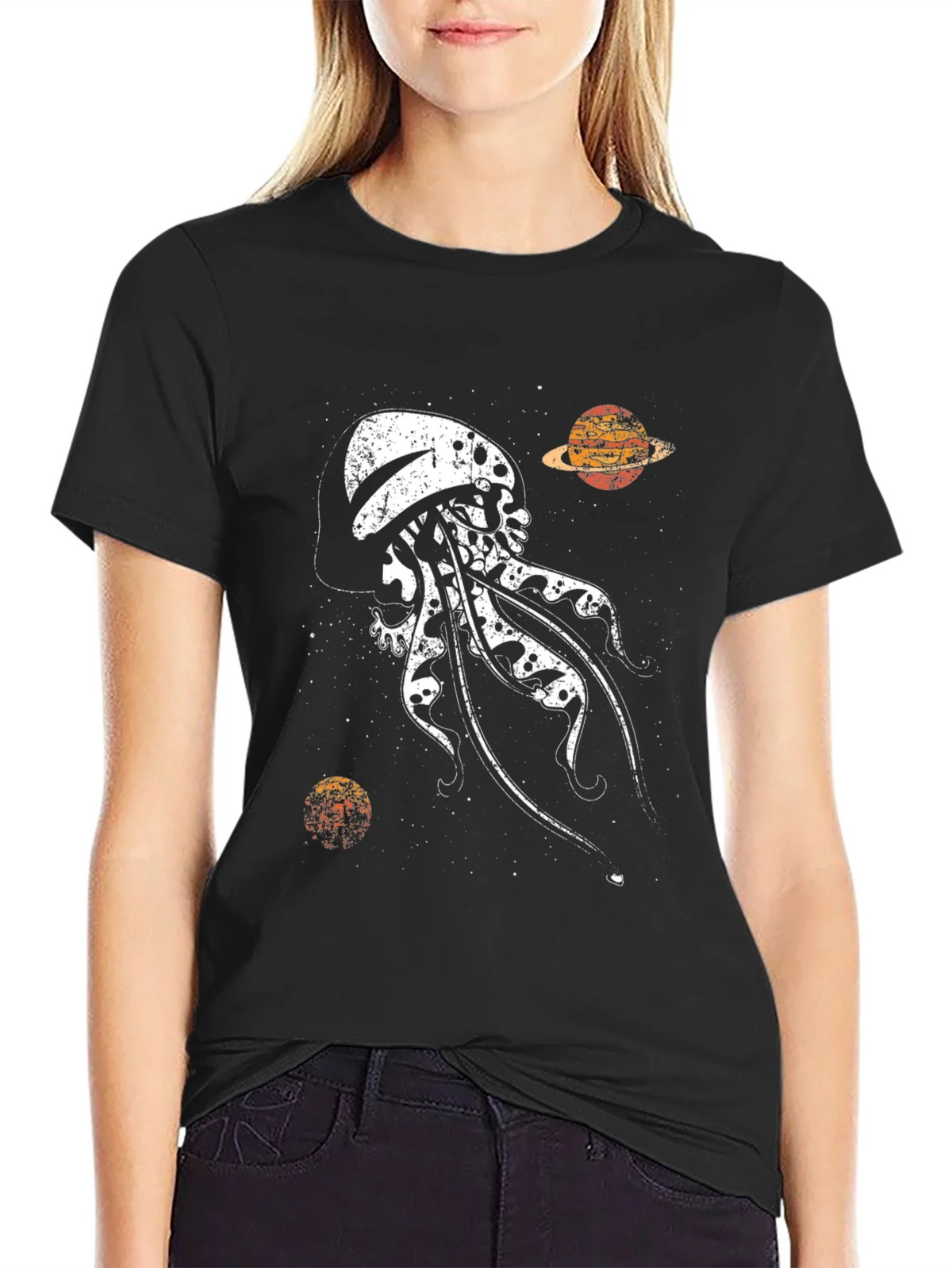 Skull Jellyfish Galaxy Black T-Shirt product image 2
