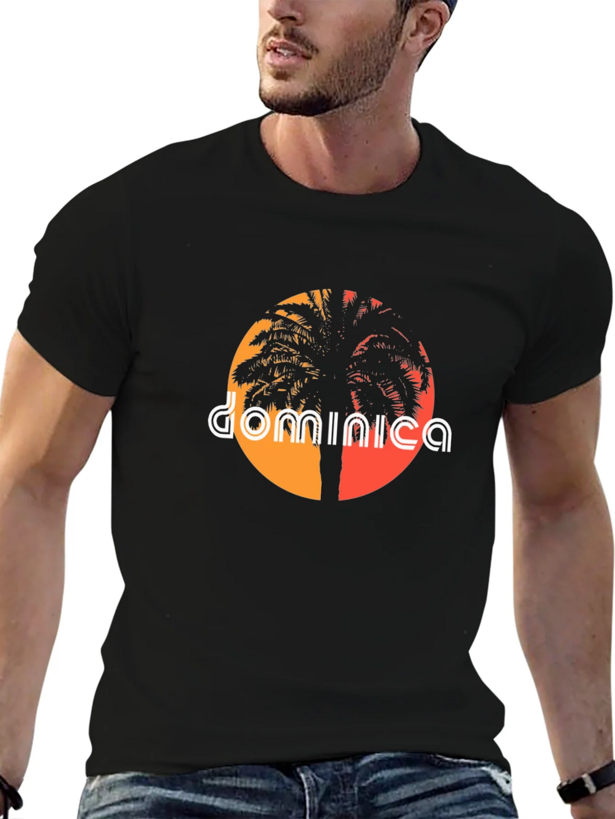 Dominica Palm Tree Sunset Graphic Tee product image 5