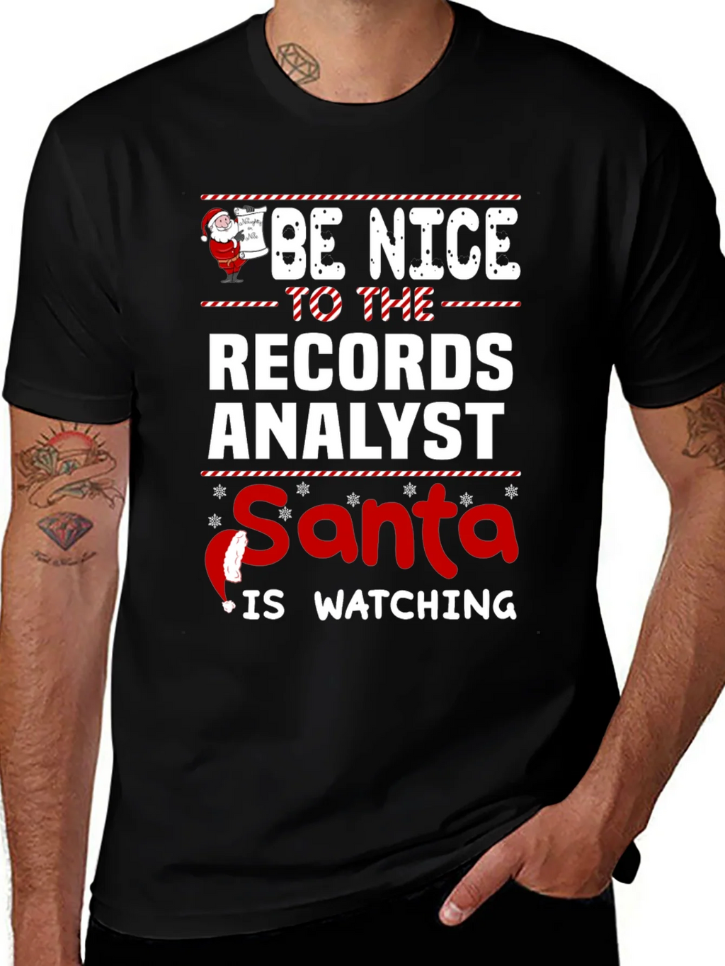 Records Analyst Santa Watching T-Shirt product image 1