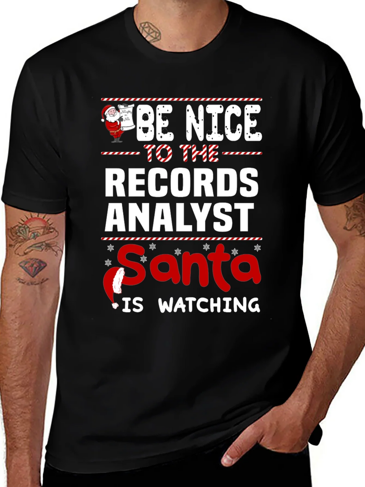 Records Analyst Santa Watching T-Shirt product image 1