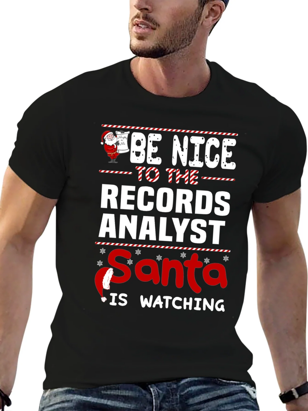 Records Analyst Santa Watching T-Shirt product image 6