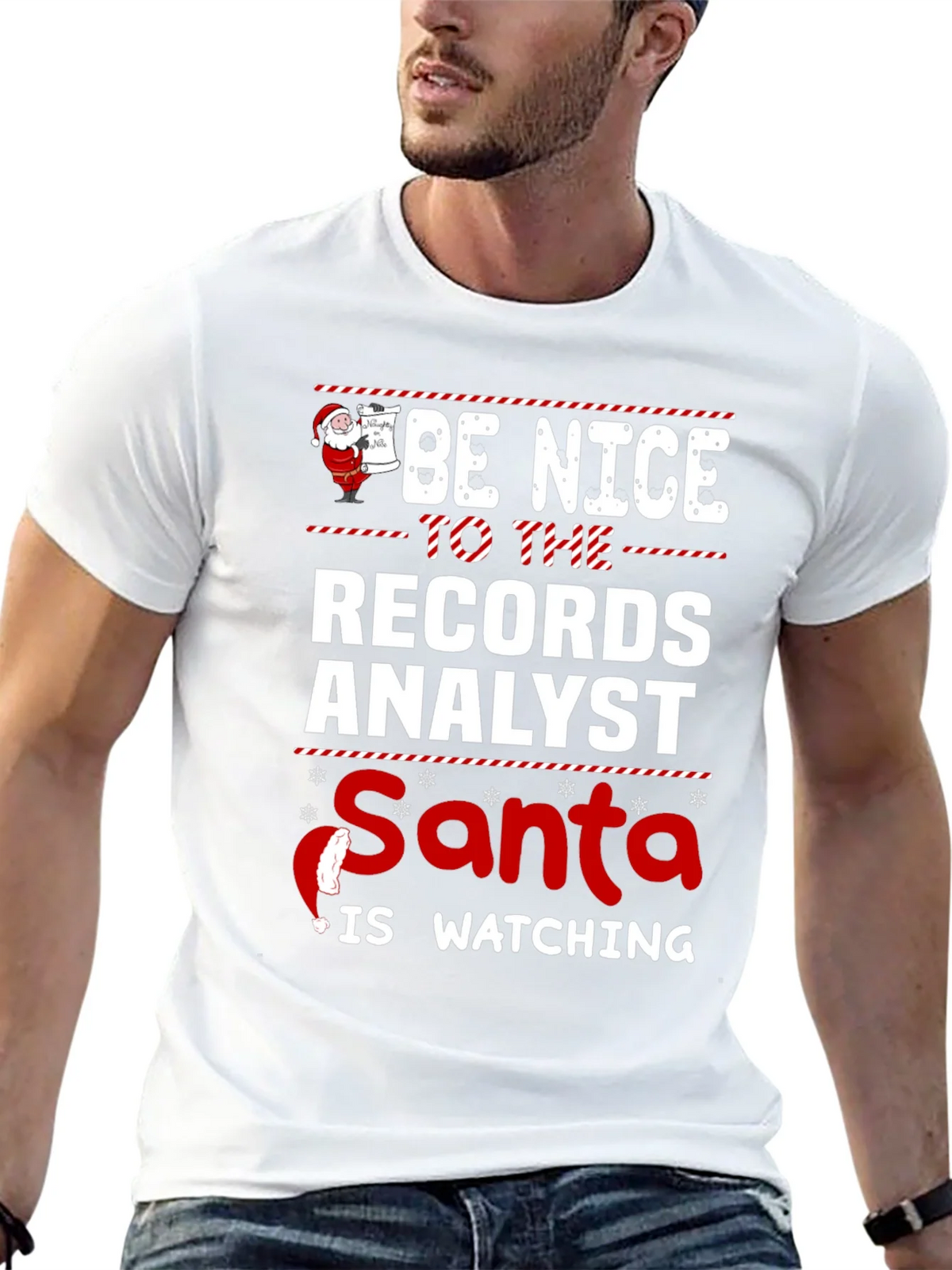 Records Analyst Santa Watching T-Shirt product image 12