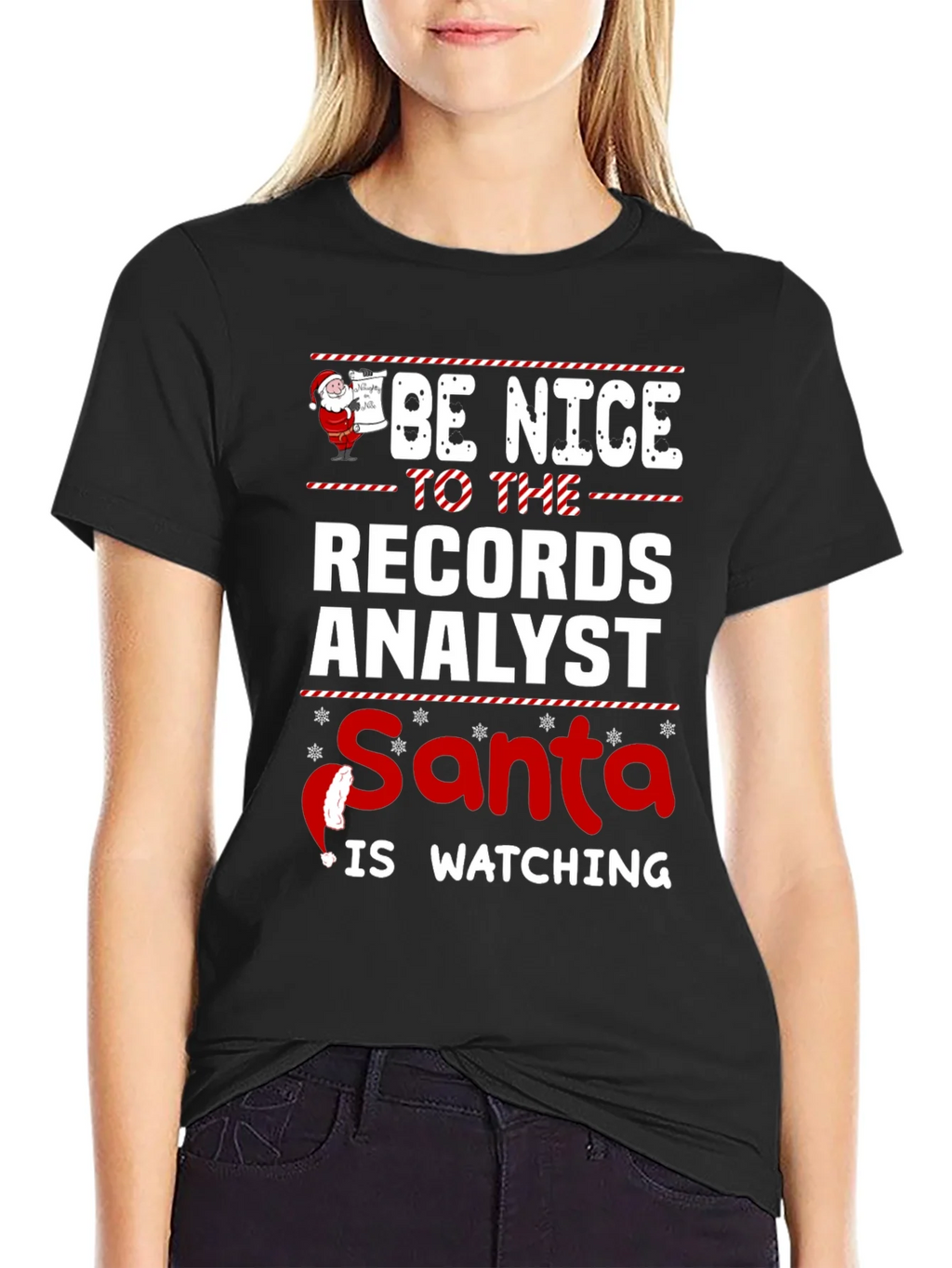 Records Analyst Santa Watching T-Shirt product image 2