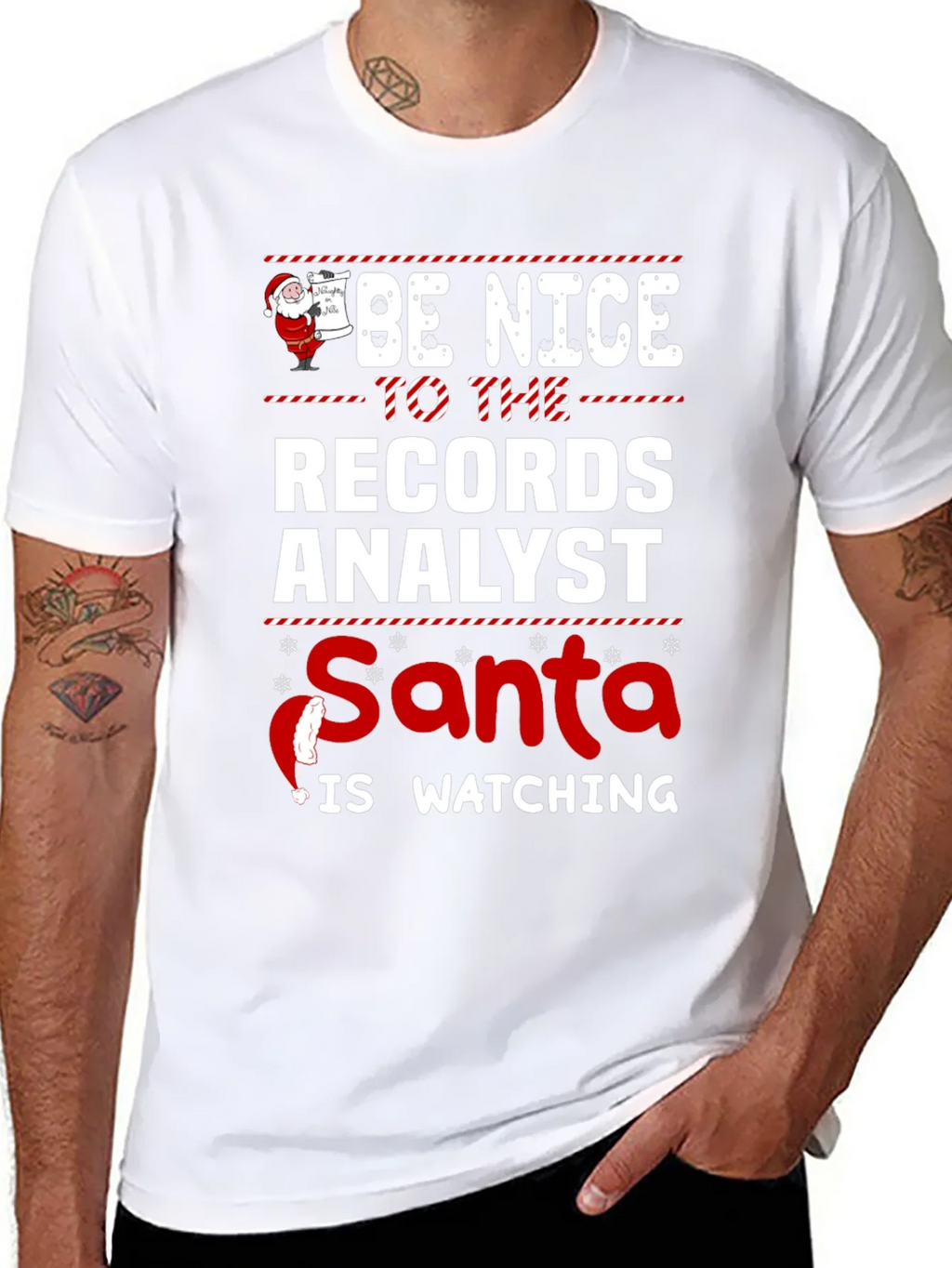 Records Analyst Santa Watching T-Shirt product image 7