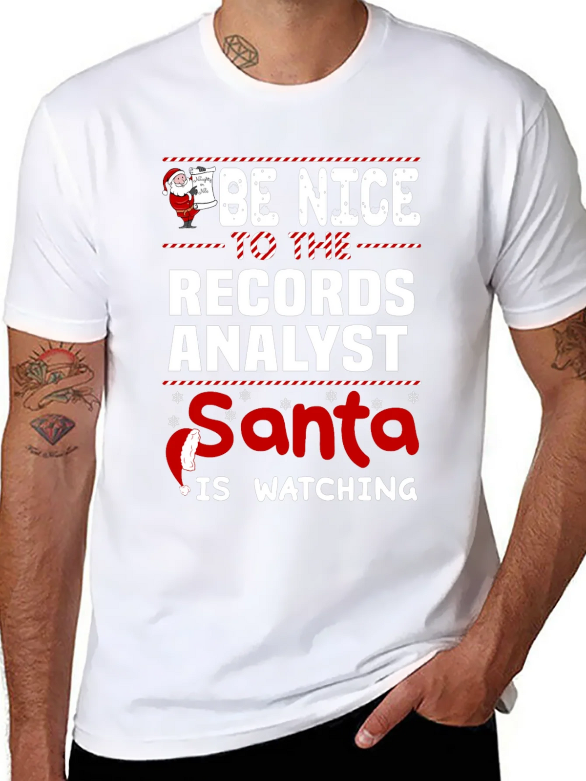 Records Analyst Santa Watching T-Shirt product image 7