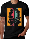 Retro Headphones Graphic Tee - Vintage Style Music Shirt product image 1