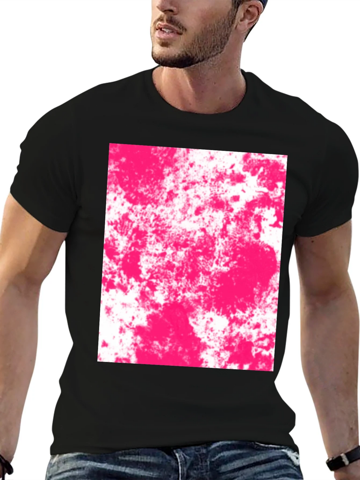 Abstract Pink Splatter Graphic Black T-Shirt product image 6
