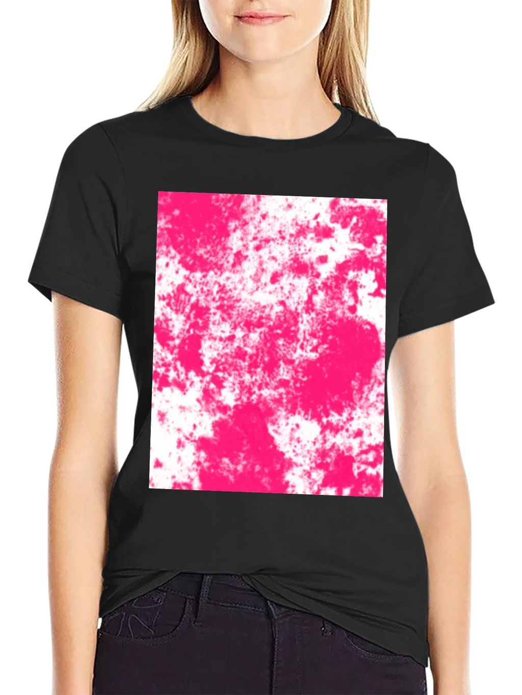 Abstract Pink Splatter Graphic Black T-Shirt product image 2