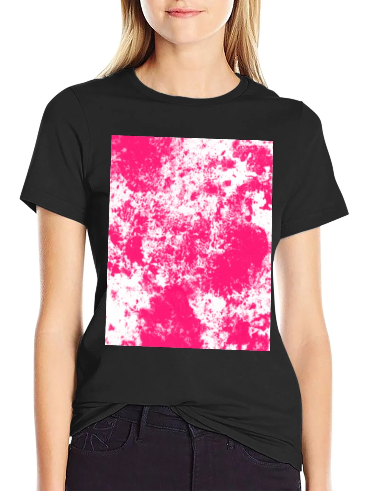 Abstract Pink Splatter Graphic Black T-Shirt product image 2