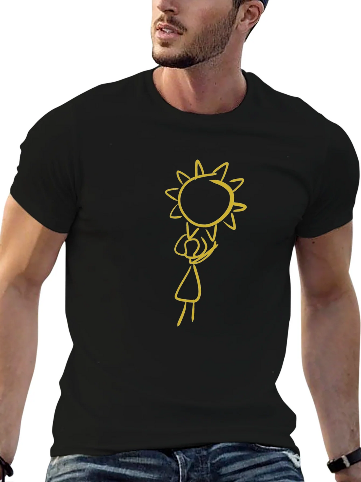Black Graphic Tee: Sun Child Design product image 5