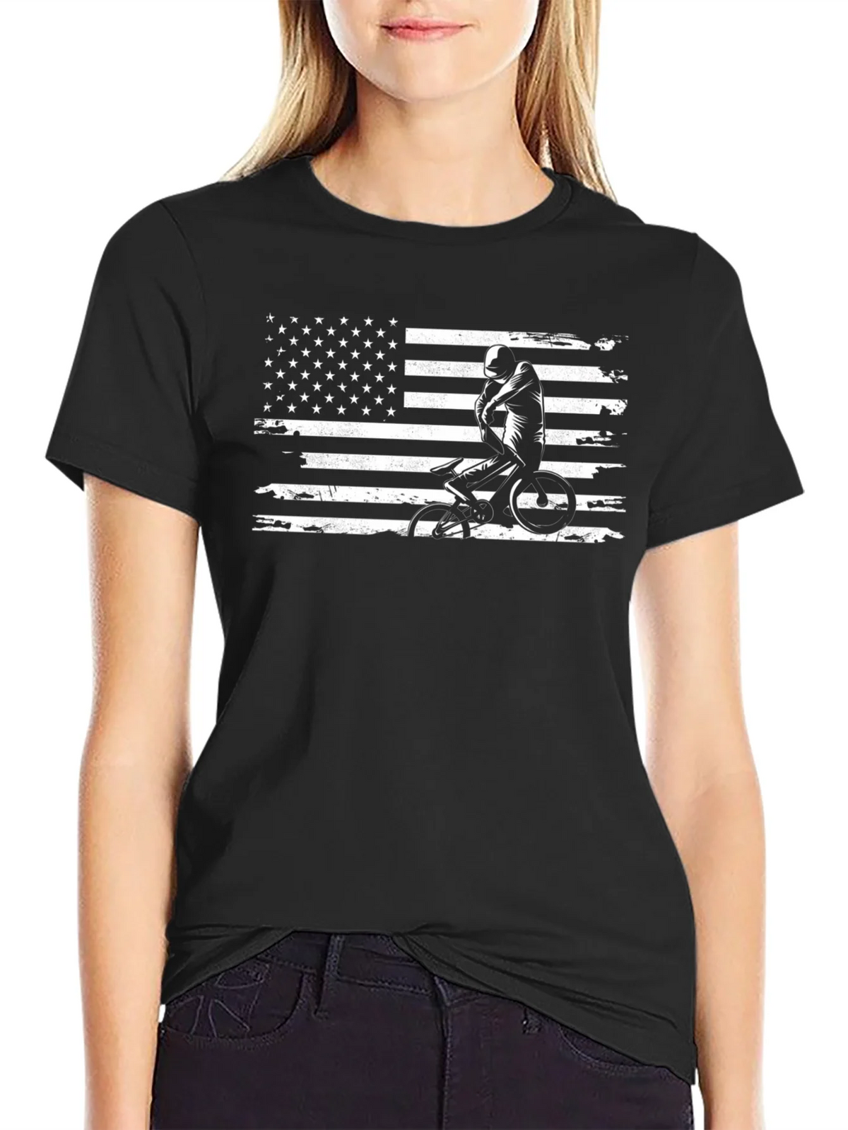 BMX American Flag Mens Black T-Shirt product image 1
