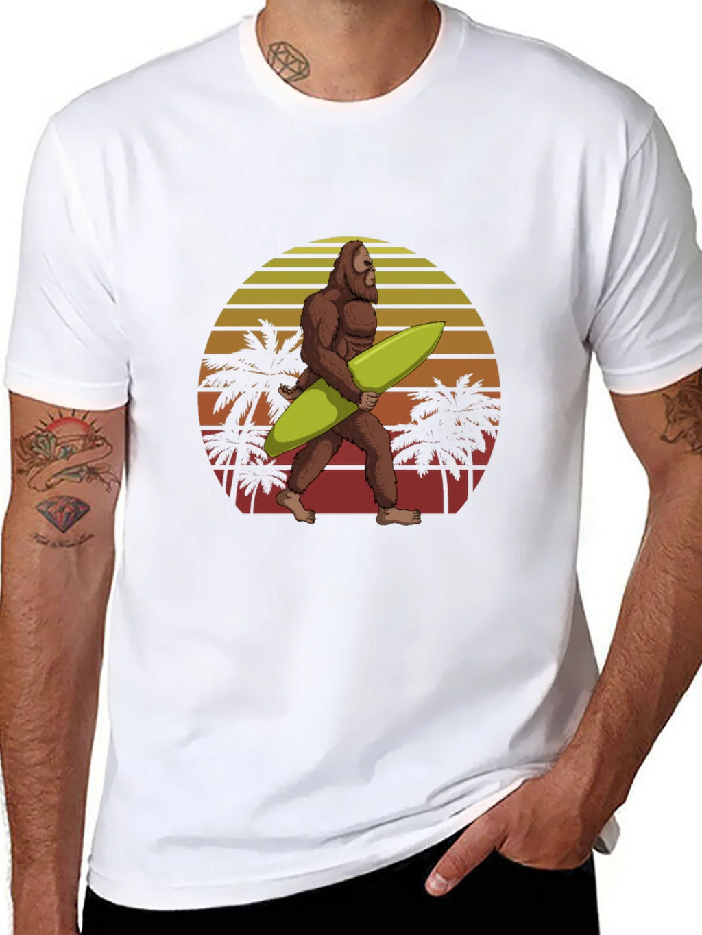 Bigfoot Surfing T-Shirt Retro Sunset Graphic Tee product image 6