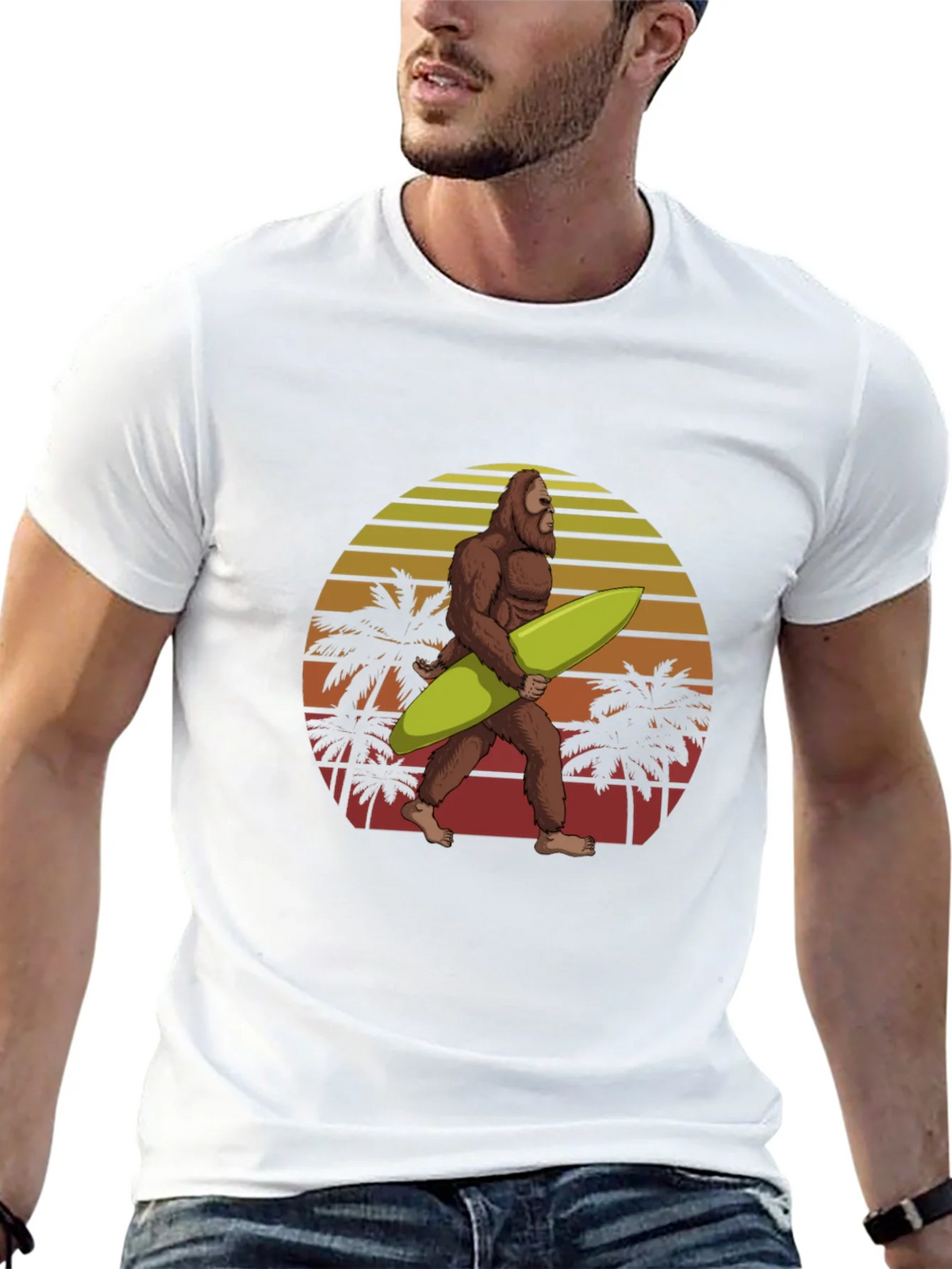 Bigfoot Surfing T-Shirt Retro Sunset Graphic Tee product image 8