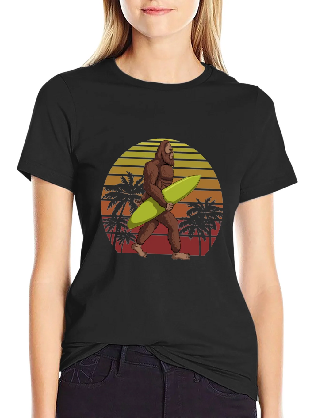 Bigfoot Surfing T-Shirt Retro Sunset Graphic Tee product image 2