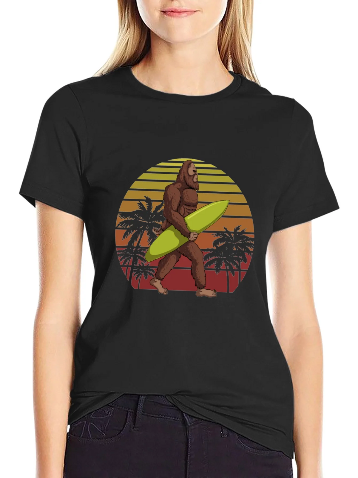 Bigfoot Surfing T-Shirt Retro Sunset Graphic Tee product image 2