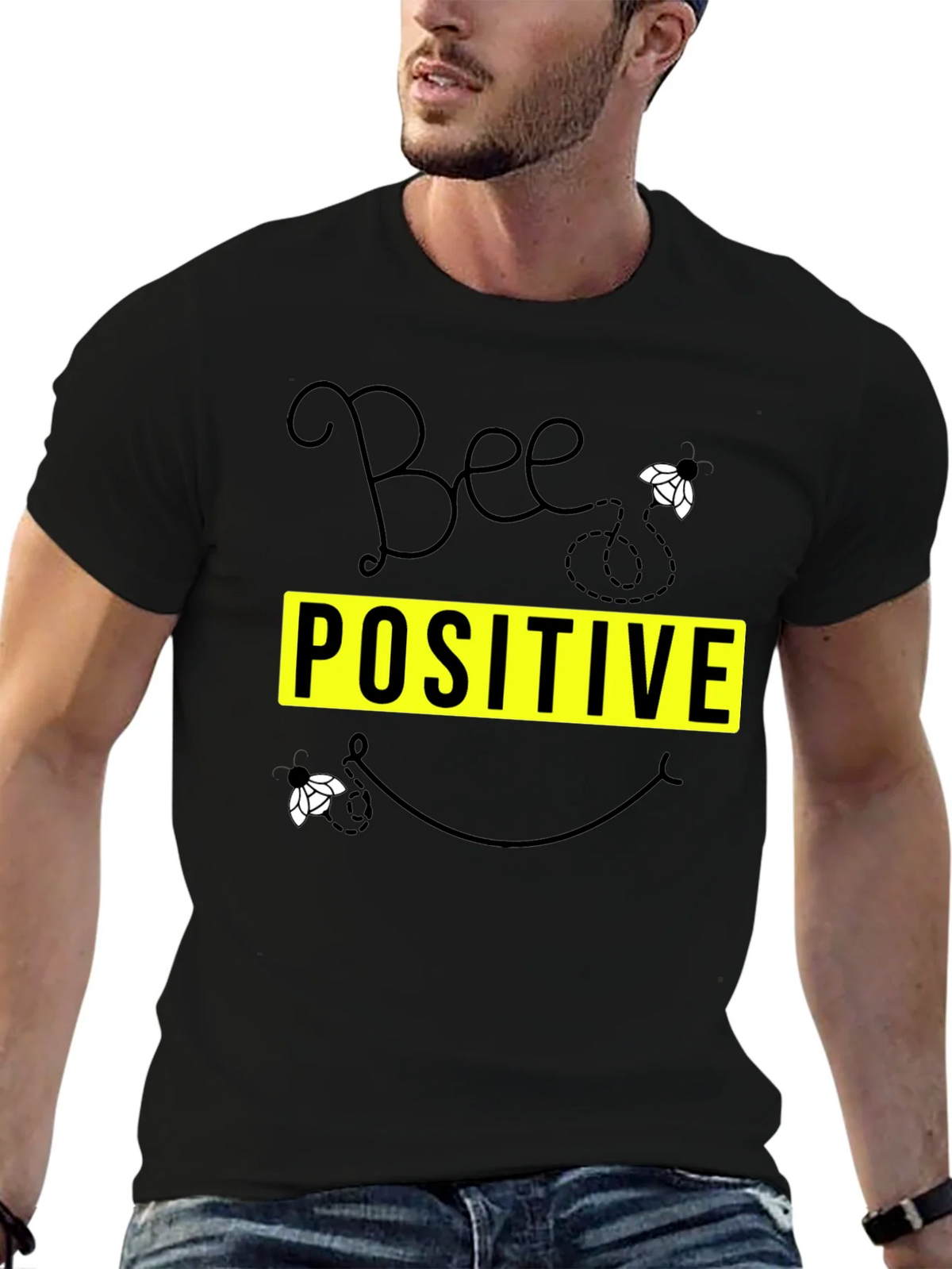 Bee Positive Graphic T-Shirt - Black product image 3