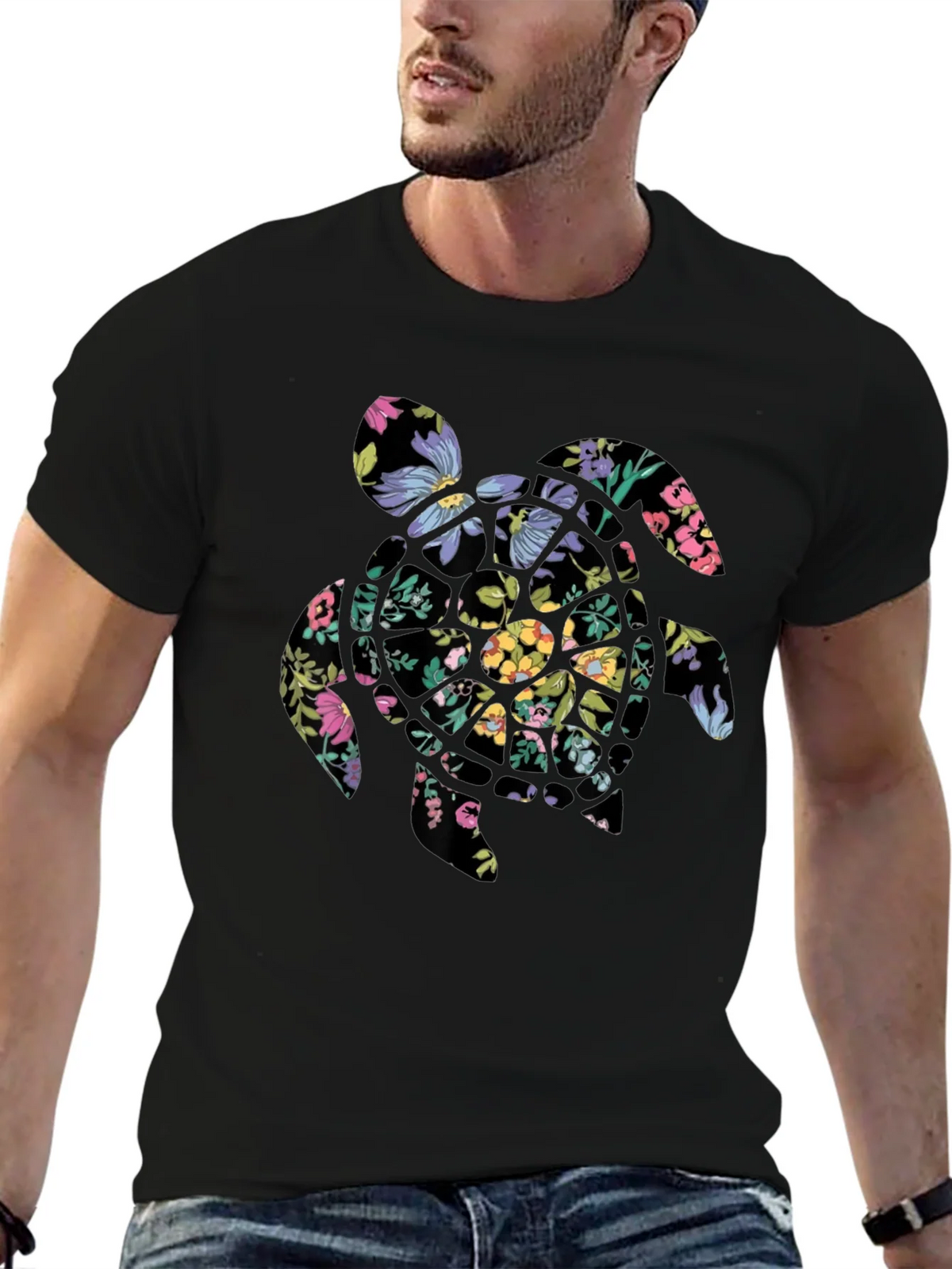Floral Turtle Graphic Tee - Black product image 6