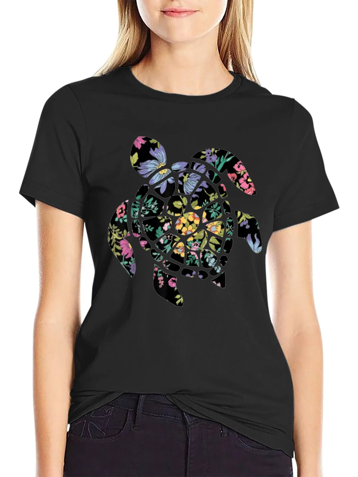 Floral Turtle Graphic Tee - Black product image 2