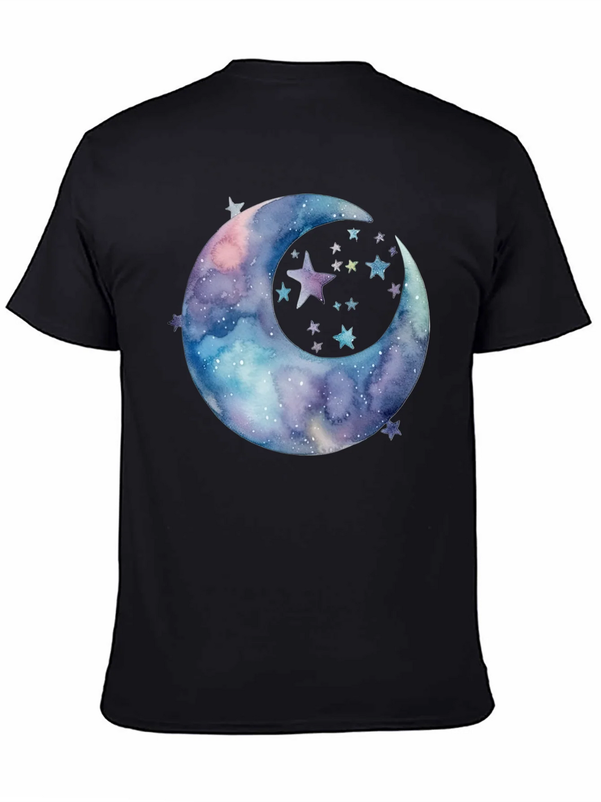Watercolor Moon & Stars Graphic Tee - Black Cotton product image 4