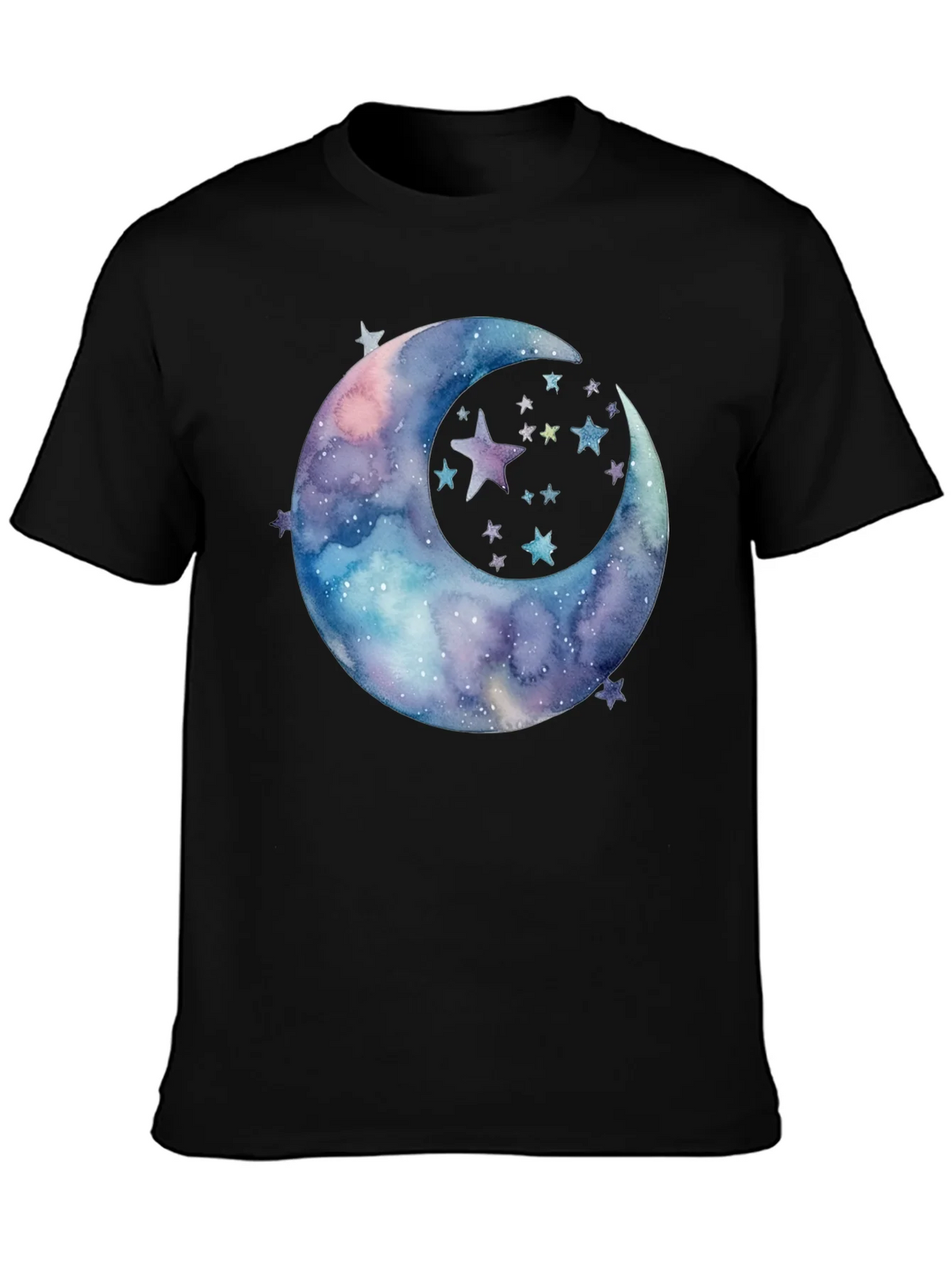 Watercolor Moon & Stars Graphic Tee - Black Cotton product image 3