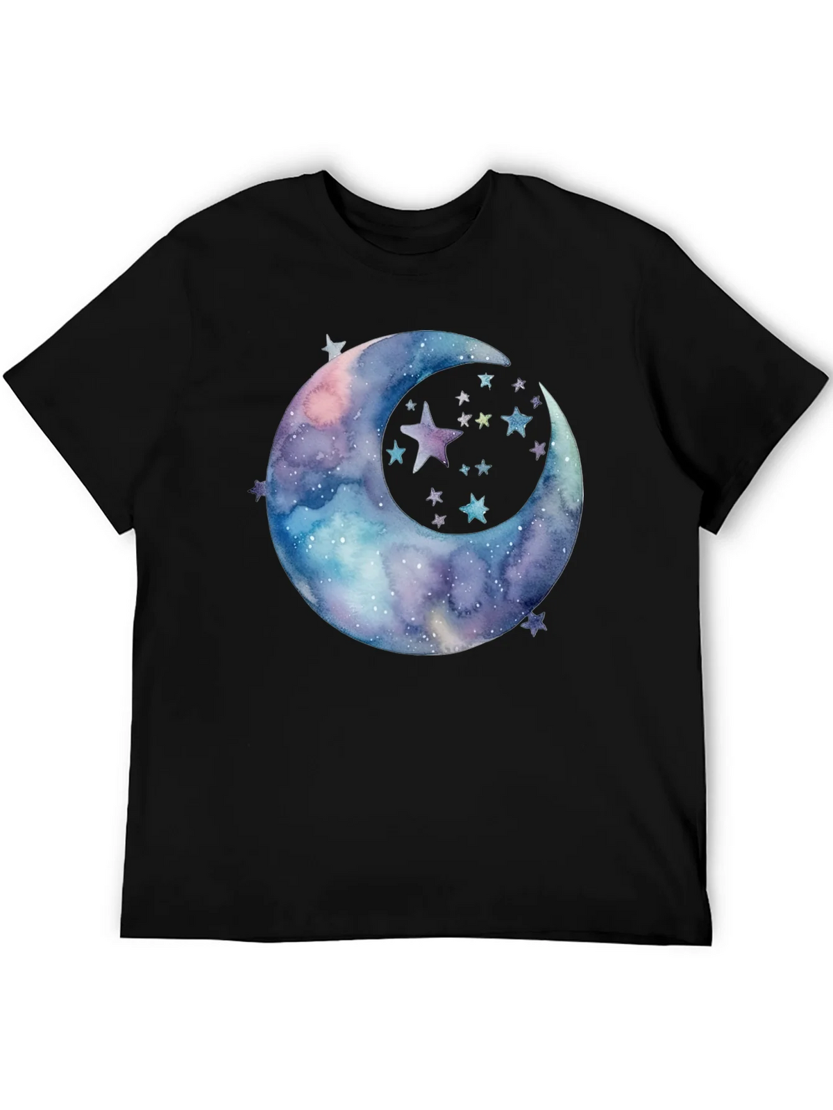 Watercolor Moon & Stars Graphic Tee - Black Cotton product image 5