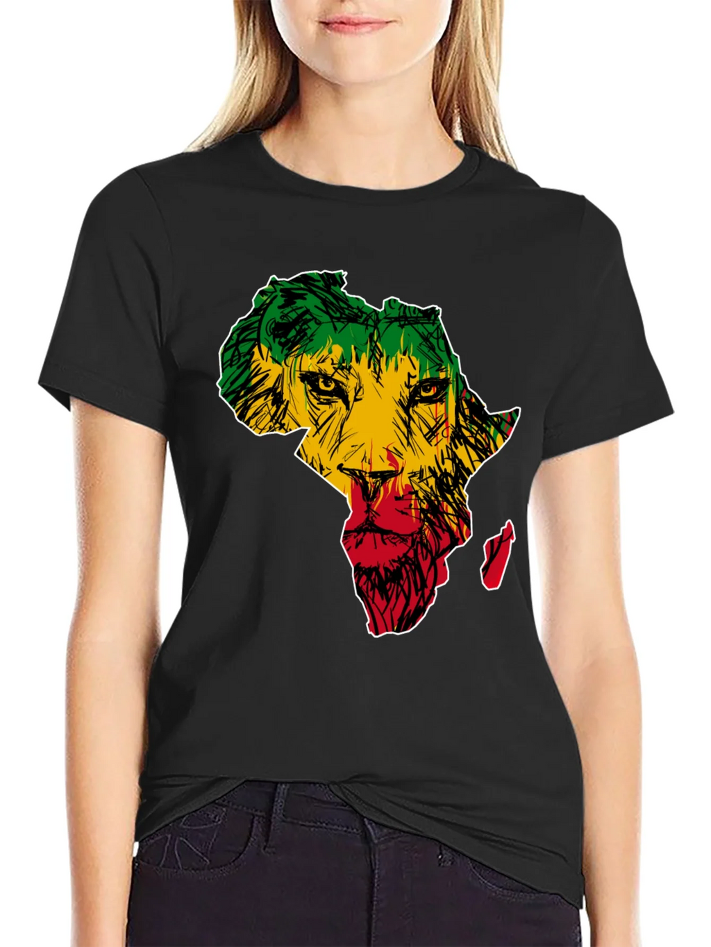 Africa Lion Print T-Shirt - Mens Black Tee product image 2