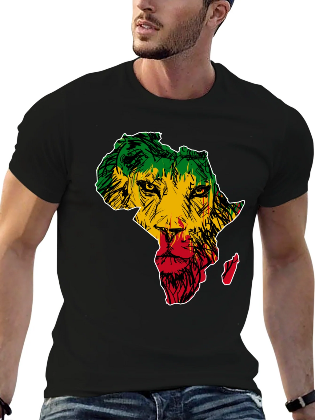 Africa Lion Print T-Shirt - Mens Black Tee product image 6