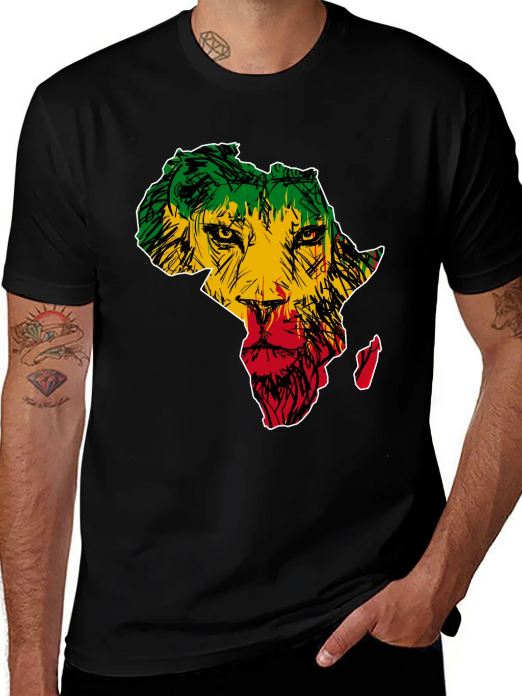 Africa Lion Print T-Shirt - Mens Black Tee product image 1