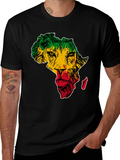 Africa Lion Print T-Shirt - Mens Black Tee product image 1