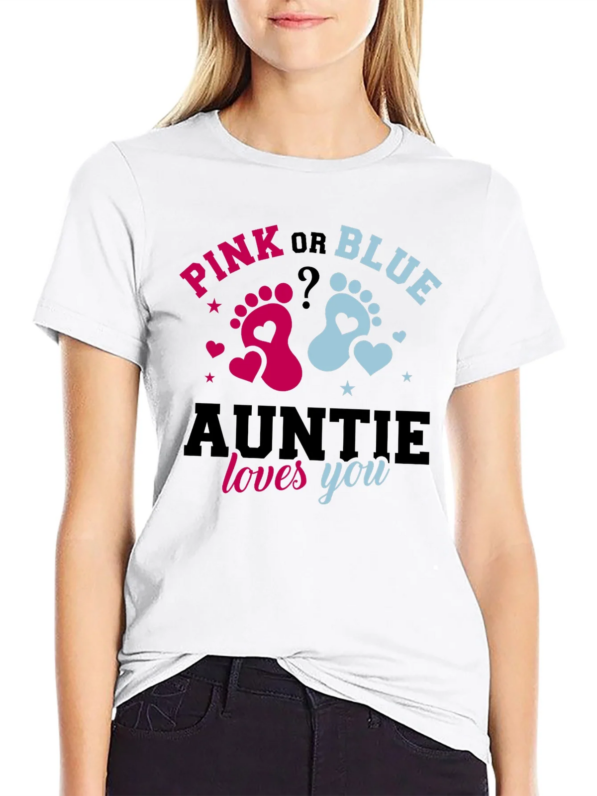 Pink or Blue Auntie Loves You Gender Reveal T-Shirt product image 8
