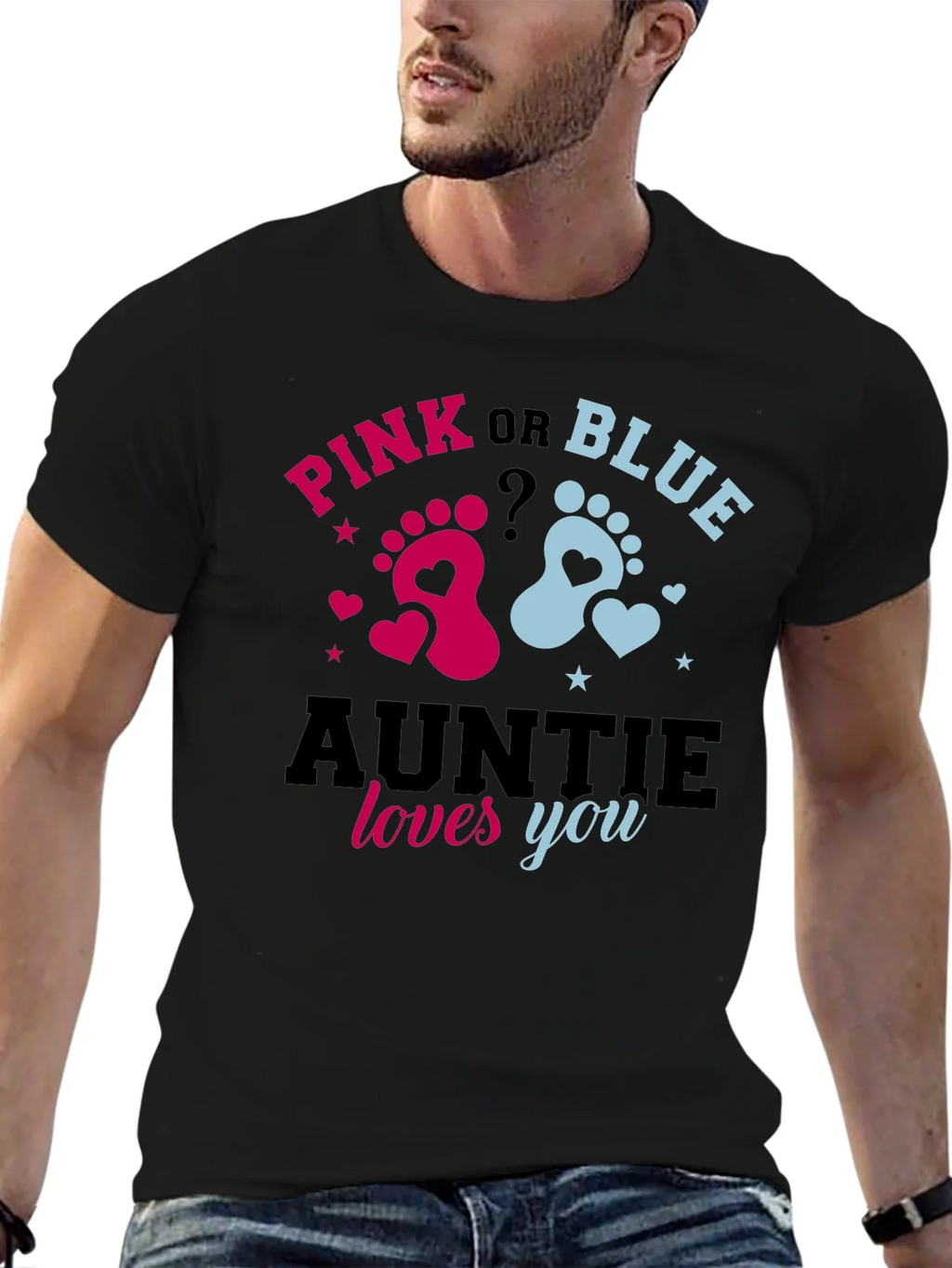 Pink or Blue Auntie Loves You Gender Reveal T-Shirt product image 6