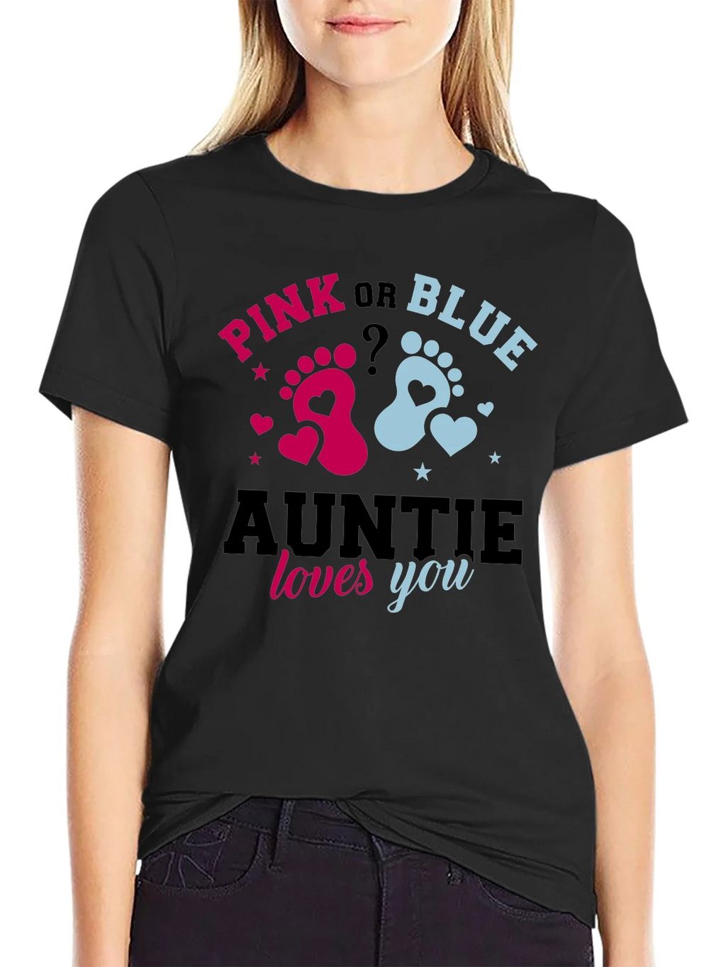 Pink or Blue Auntie Loves You Gender Reveal T-Shirt product image 2