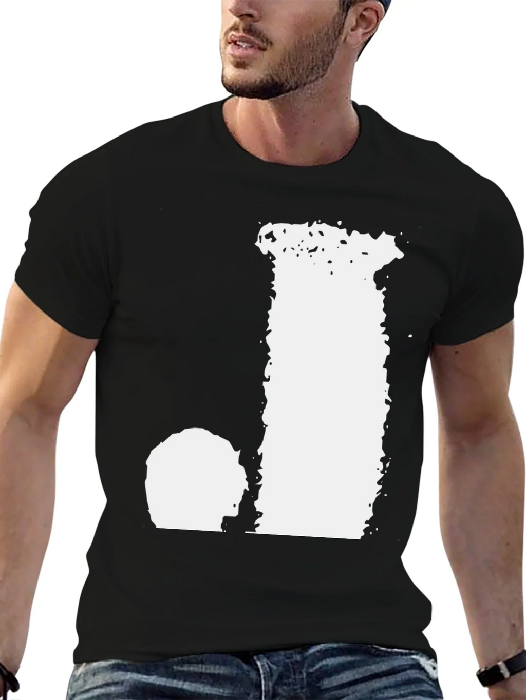 Black T-Shirt with Distressed Letter Graphic product image 5
