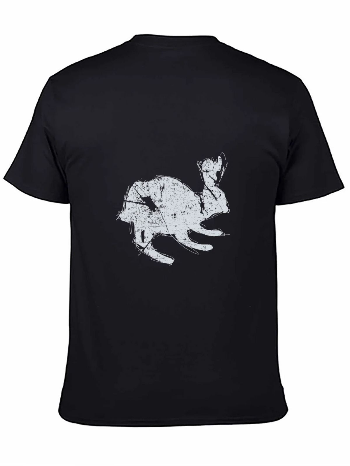 Black T-Shirt with Distressed Rabbit Graphic product image 4