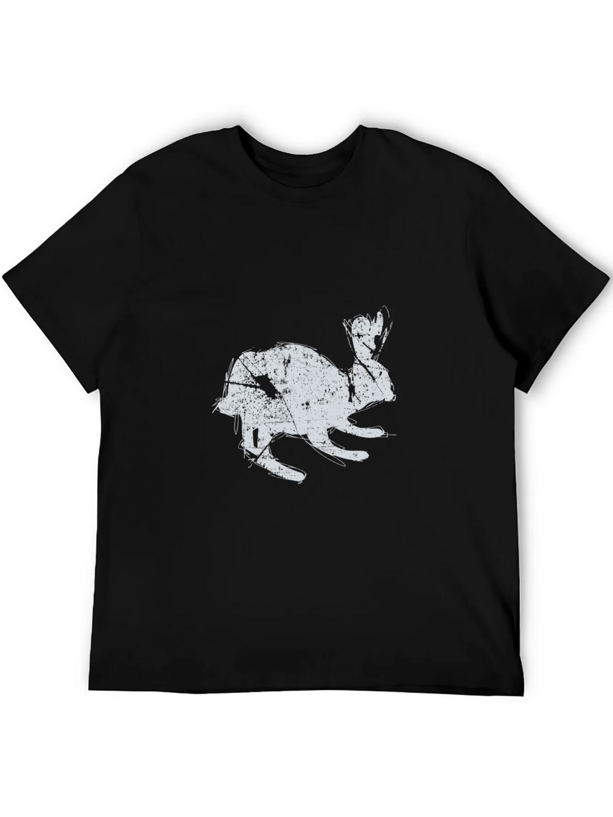 Black T-Shirt with Distressed Rabbit Graphic product image 5