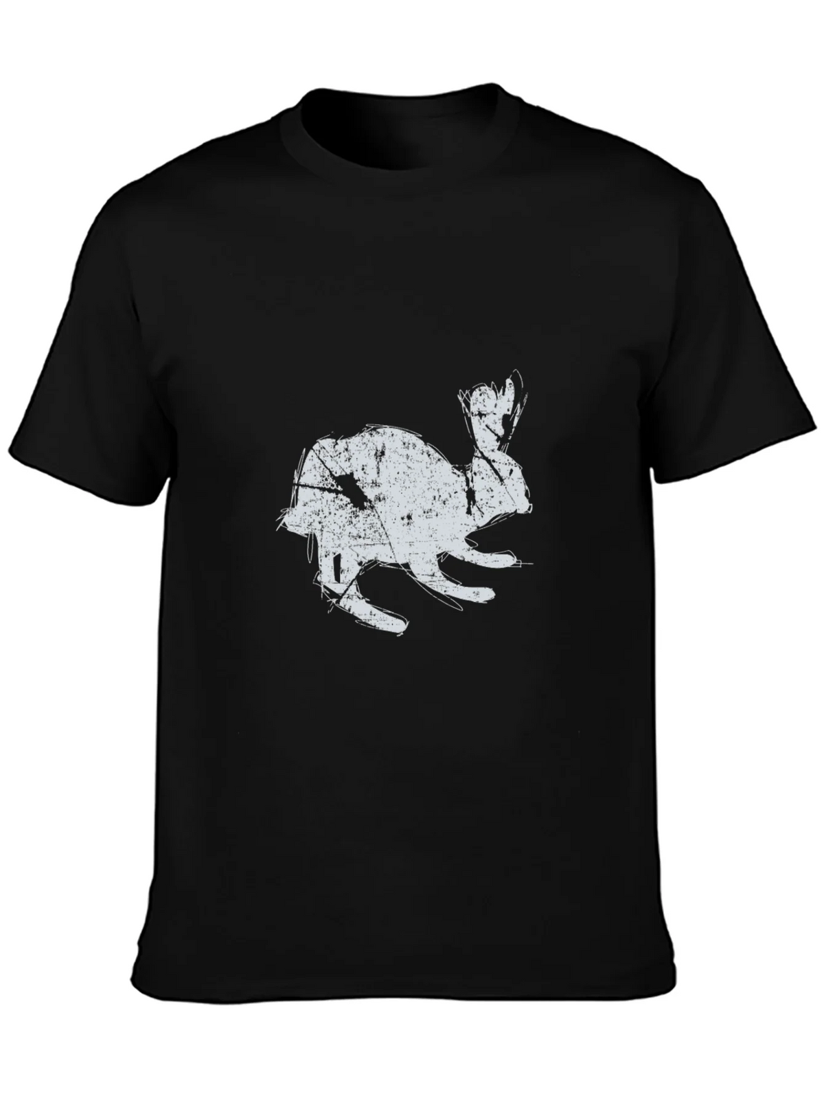 Black T-Shirt with Distressed Rabbit Graphic product image 3