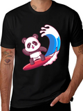 Surfing Panda Graphic Tee - Black Cotton Shirt product image 1
