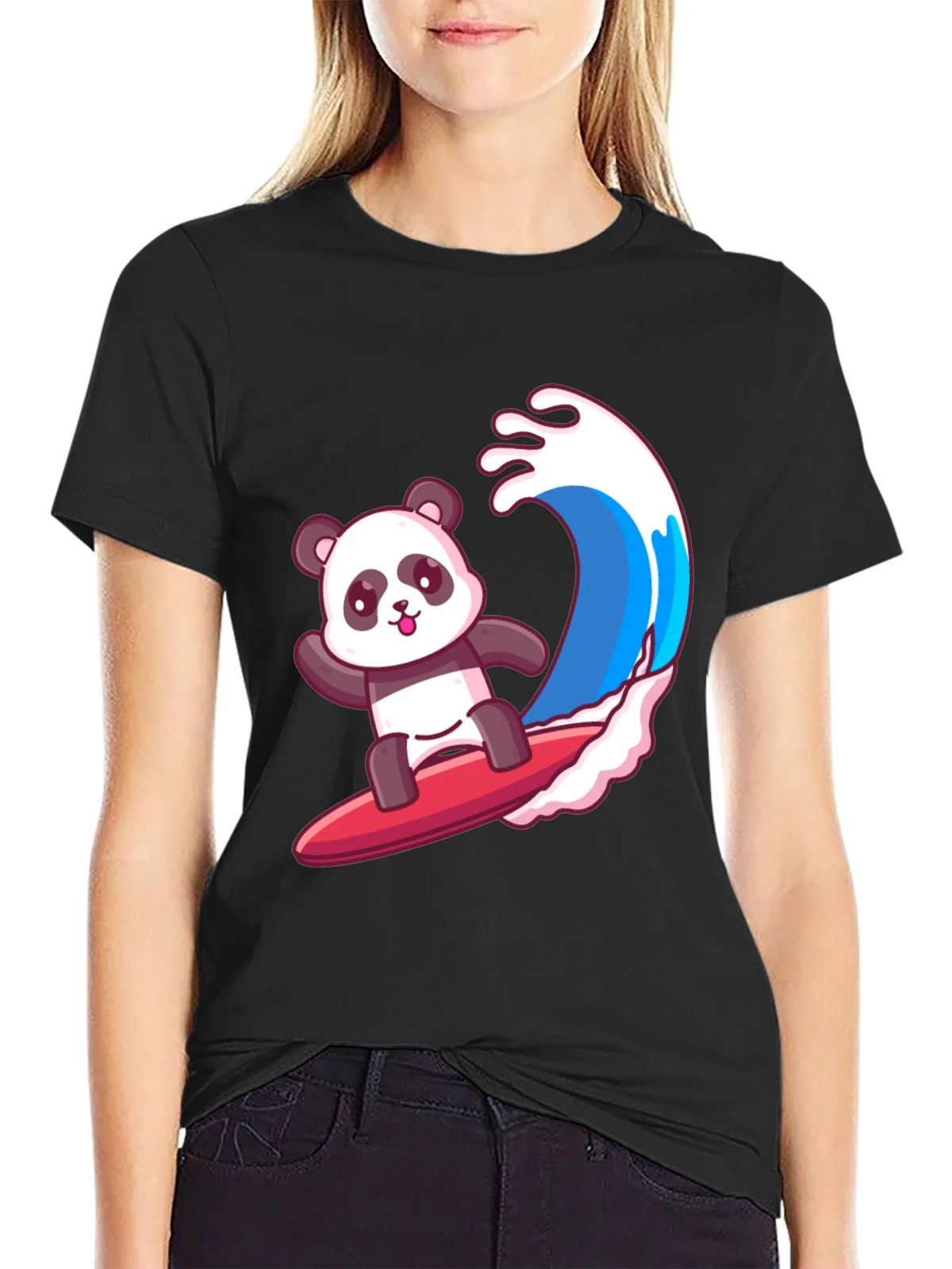 Surfing Panda Graphic Tee - Black Cotton Shirt product image 2