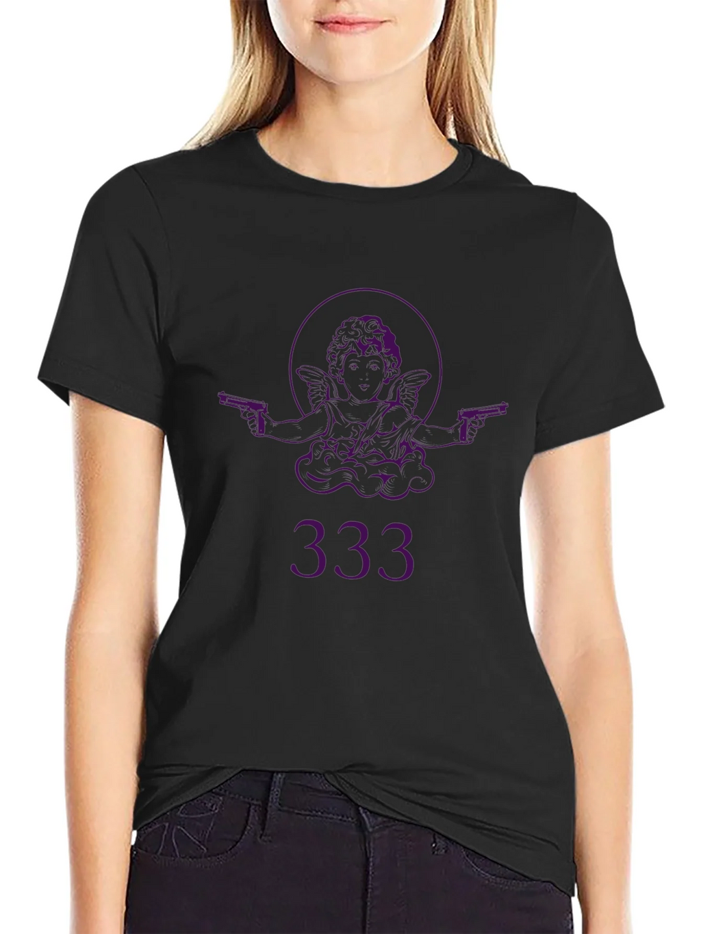Angel with Guns Graphic Black T-Shirt - Edgy Streetwear product image 2