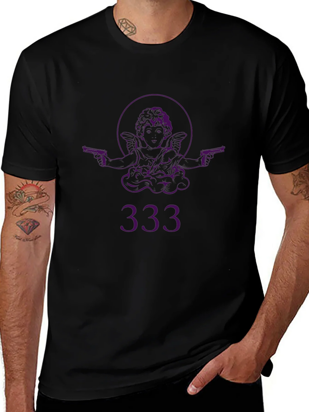 Angel with Guns Graphic Black T-Shirt - Edgy Streetwear product image 1