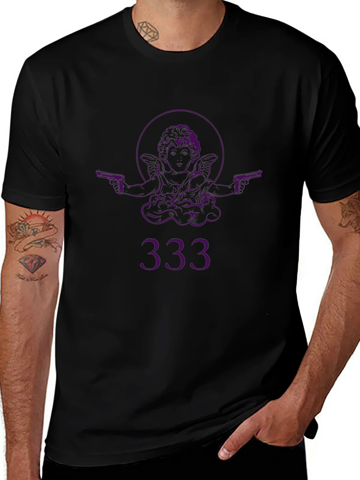 Angel with Guns Graphic Black T-Shirt - Edgy Streetwear product image 1