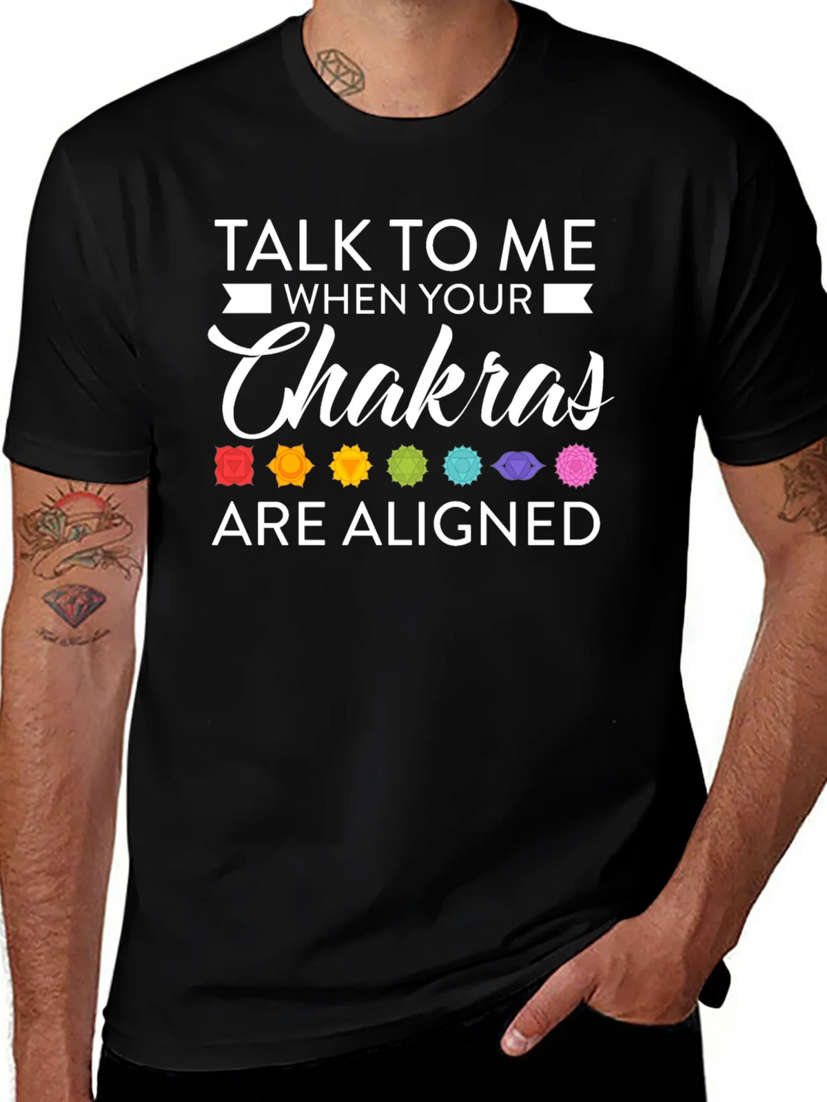 Aligned Chakras Graphic T-Shirt Black Cotton Blend product image 1