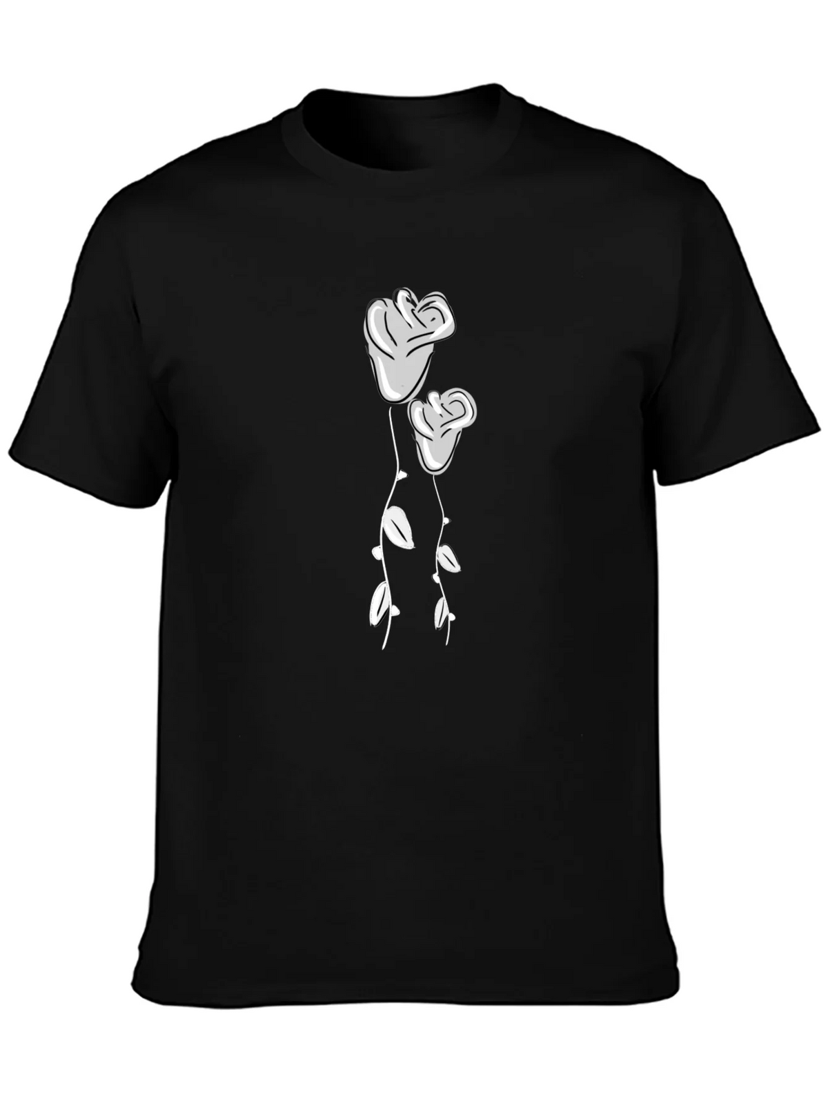 Black T-Shirt with Two Roses Graphic product image 3