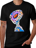 Abstract Gears Head Graphic Black Tee Shirt product image 1