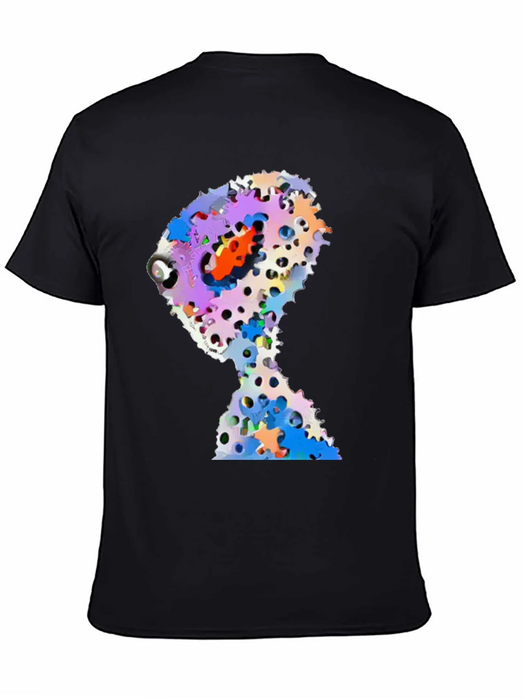 Abstract Gears Head Graphic Black Tee Shirt product image 4