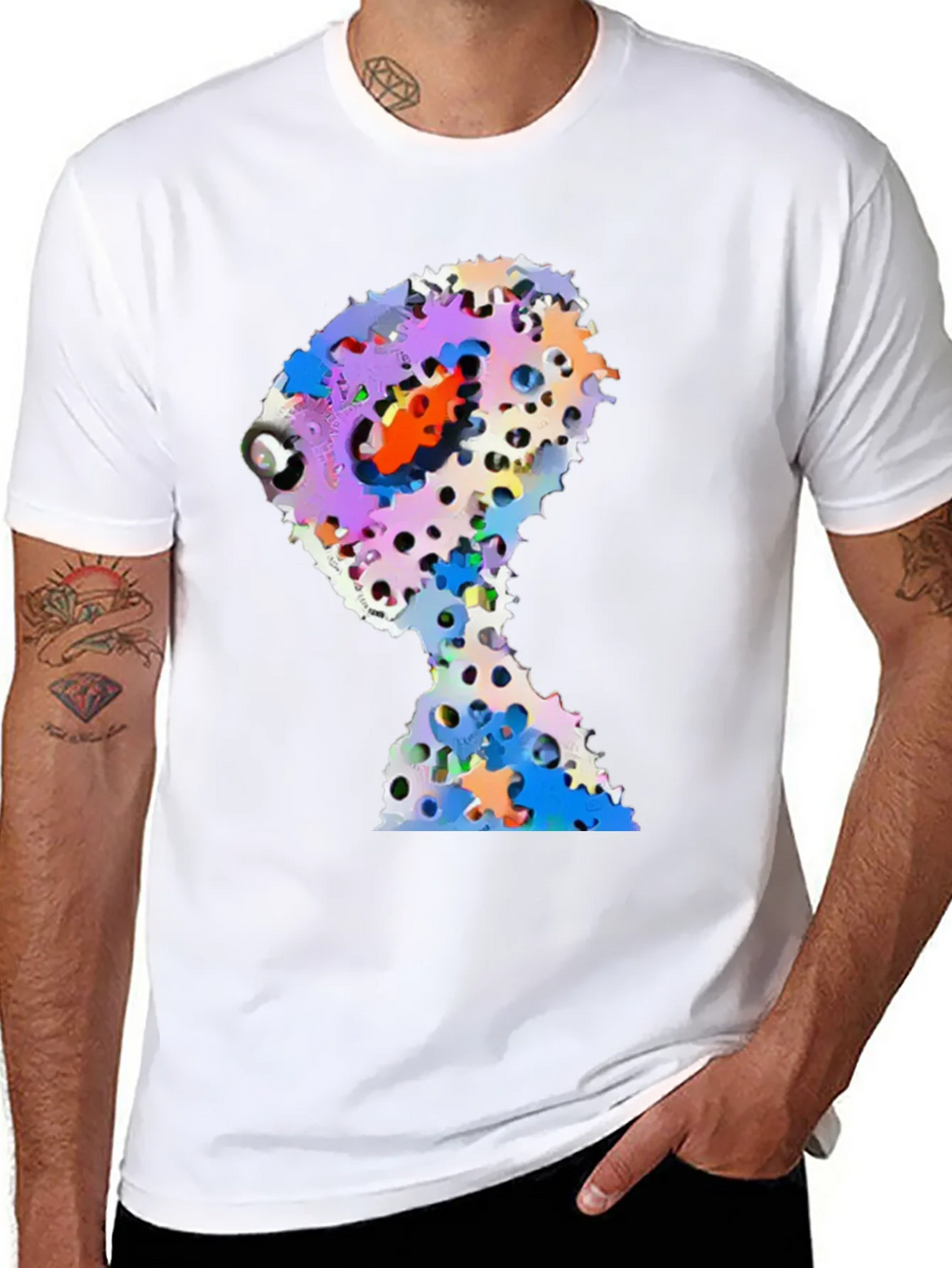 Abstract Gears Head Graphic Black Tee Shirt product image 7