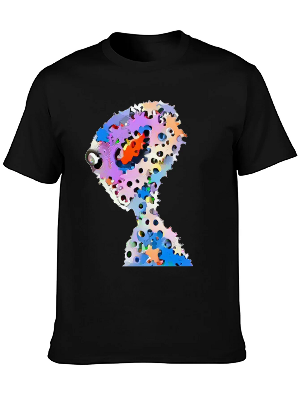Abstract Gears Head Graphic Black Tee Shirt product image 3