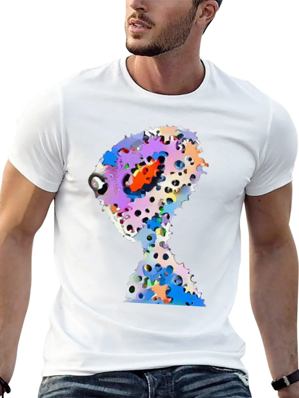 Abstract Gears Head Graphic Black Tee Shirt product image 12