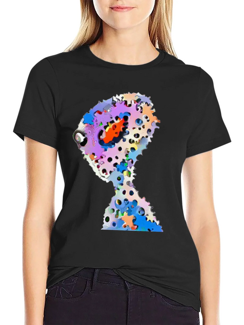 Abstract Gears Head Graphic Black Tee Shirt product image 2