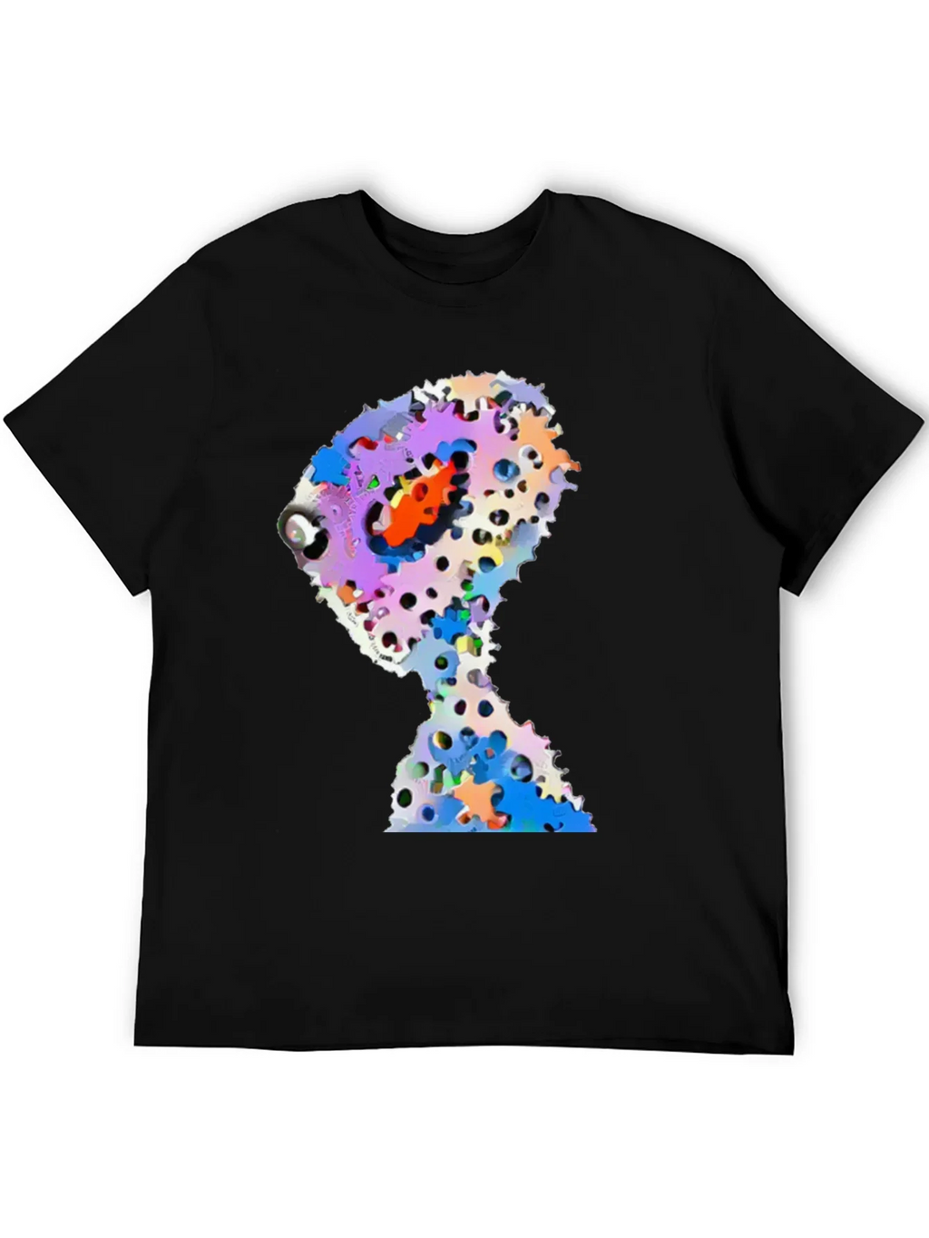 Abstract Gears Head Graphic Black Tee Shirt product image 5